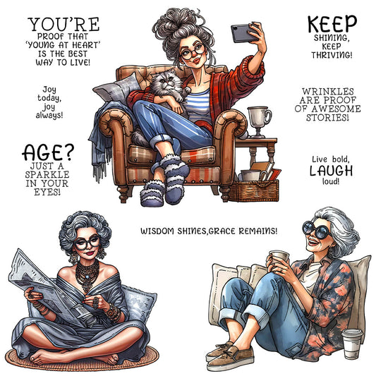 Fashion Old Lady Dies & Stamps Set