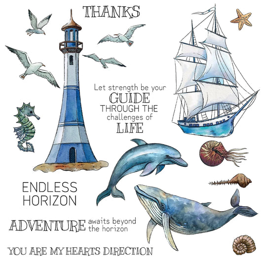 Lighthouse Boat Dolphin Dies & Stamps Set