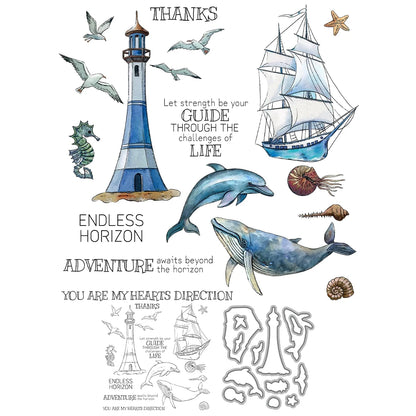 Lighthouse Boat Dolphin Dies & Stamps Set