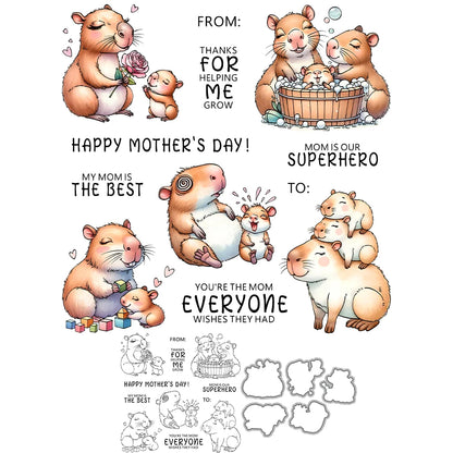 Mom Baby Capybara Dies & Stamps Set