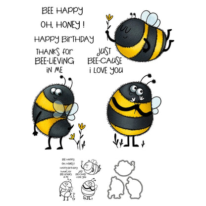 Cute Cartoon Bees Dies & Stamps Set