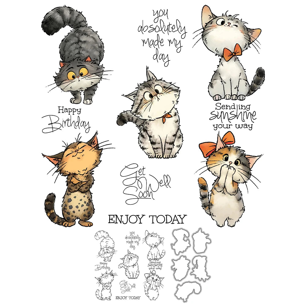 Cute Kitty Cats Dies & Stamps Set