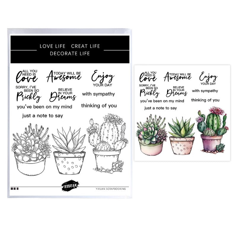 Garden Potted Cactus Plant Dies & Stamps Set