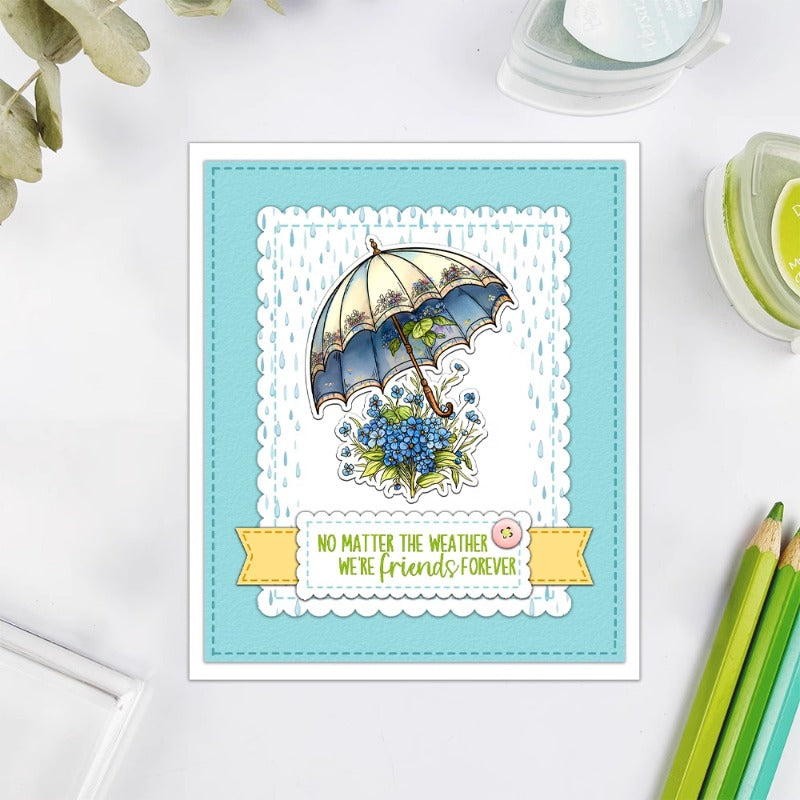 Blooming Flowers Under Umbrella Clear Stamps