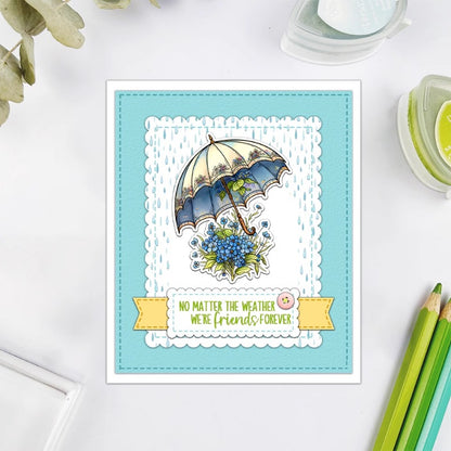 Blooming Flowers Under Umbrella Clear Stamps