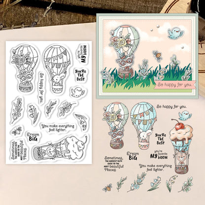 Cute Animal Hot Air Balloon Clear Stamps