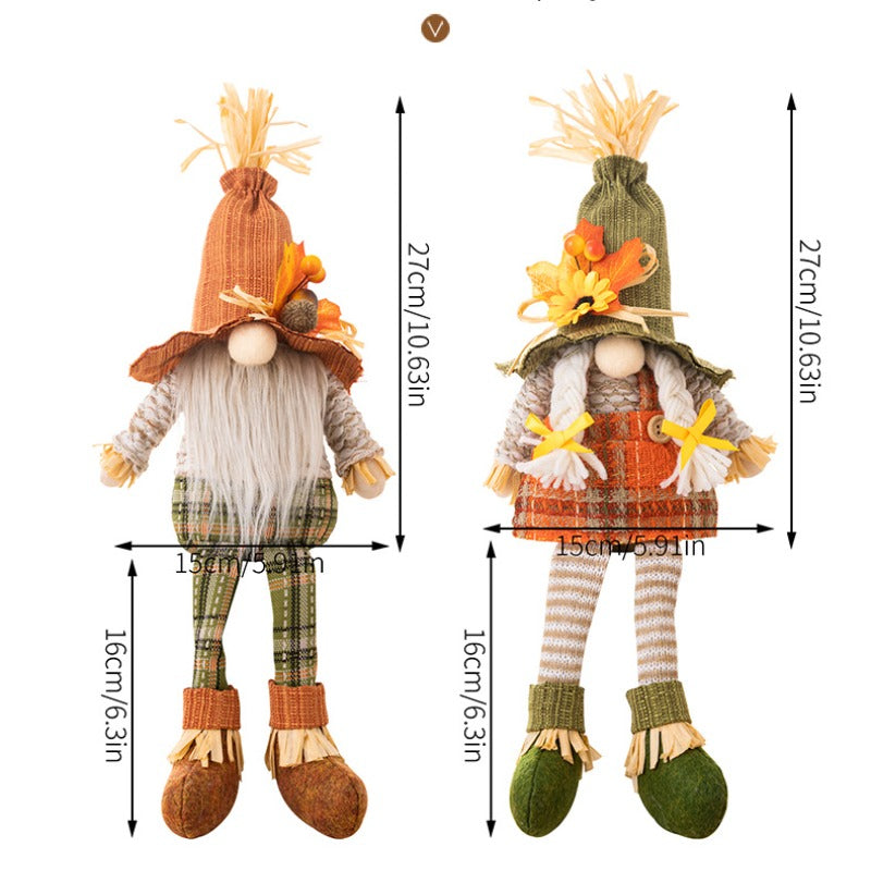 Thanksgiving Maple Leaf Straw Hat Gnome Decorations