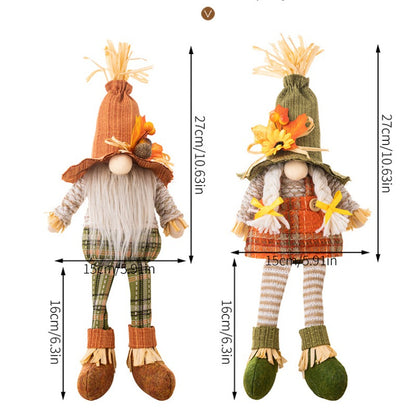 Thanksgiving Maple Leaf Straw Hat Gnome Decorations