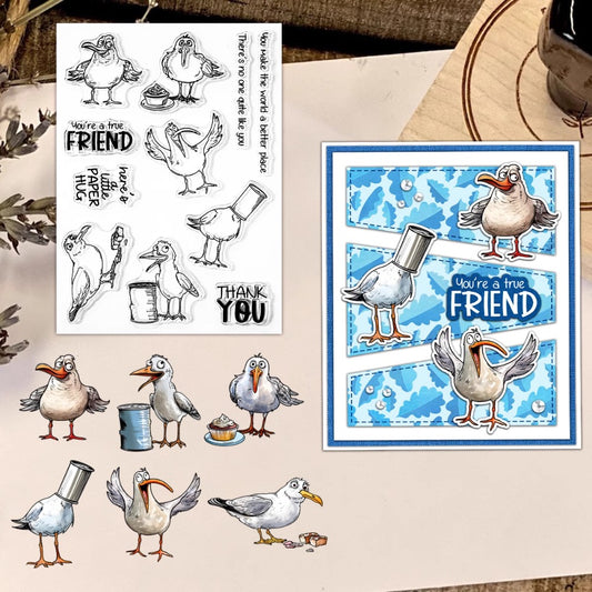 Funny Cartoon Seagull Dies & Stamps Set