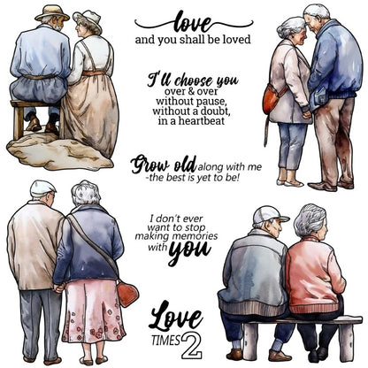 Elderly Loving Couple Walking Clear Stamps