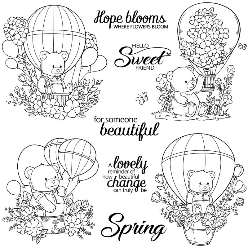 Cute Bear In Hot Air Balloons Clear Stamps