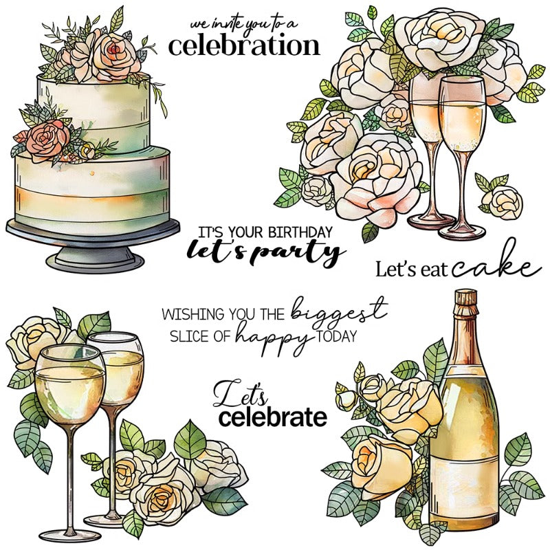 Party Cake Wine Champagne Clear Stamps