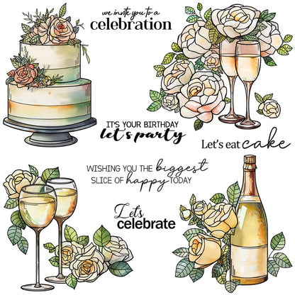 Party Cake Wine Champagne Clear Stamps