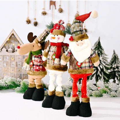 Christmas Retro Plaid Cloth Telescopic Doll Decorations