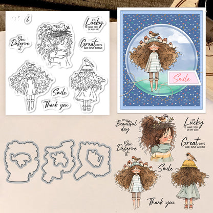 Girl with Messy Hair Dies & Stamps Set