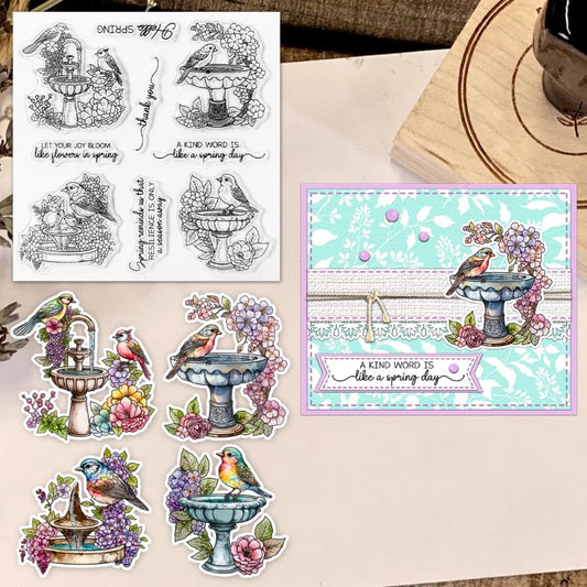 Garden and Bird Fountains Clear Stamps