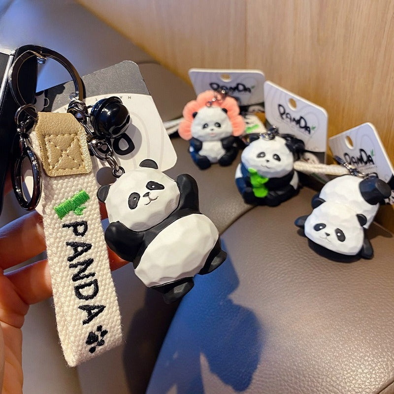 Creative Wood Carving Style Panda Keychain