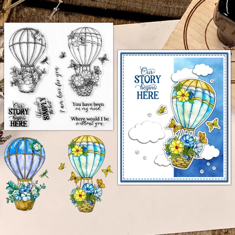 Beautiful Hot Air Balloons and Flowers Dies & Stamps Set