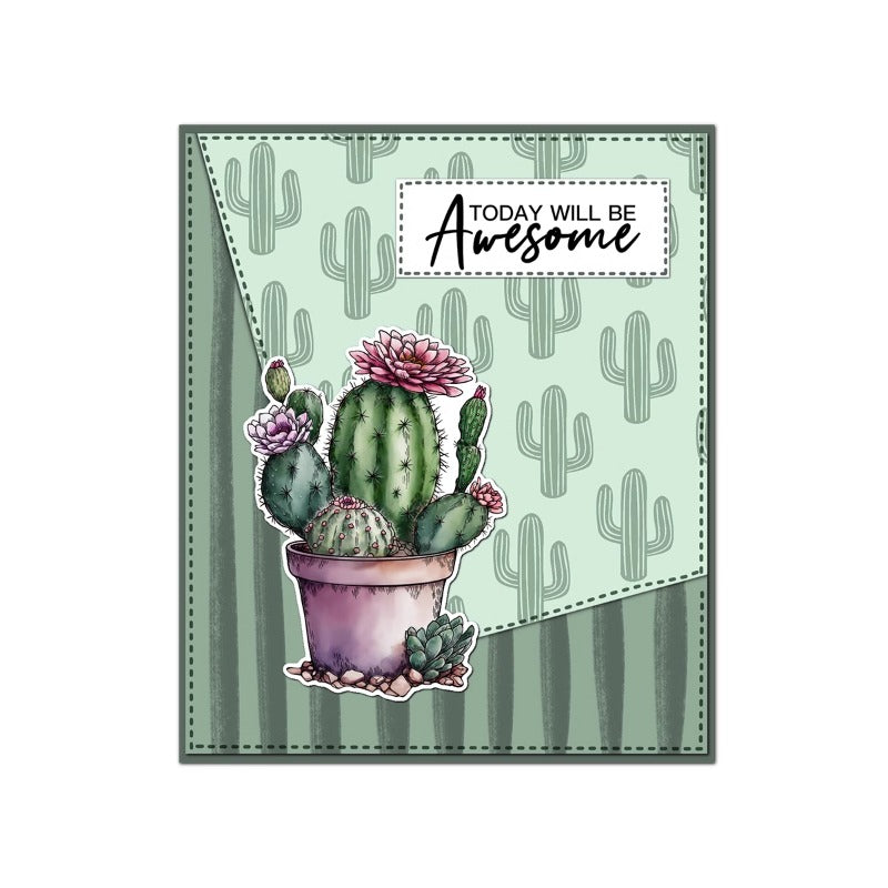 Garden Potted Cactus Plant Dies & Stamps Set