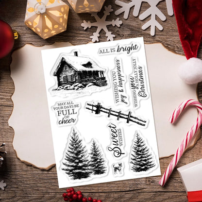 Winter Pine Forest and Cottage Dies & Stamps Set
