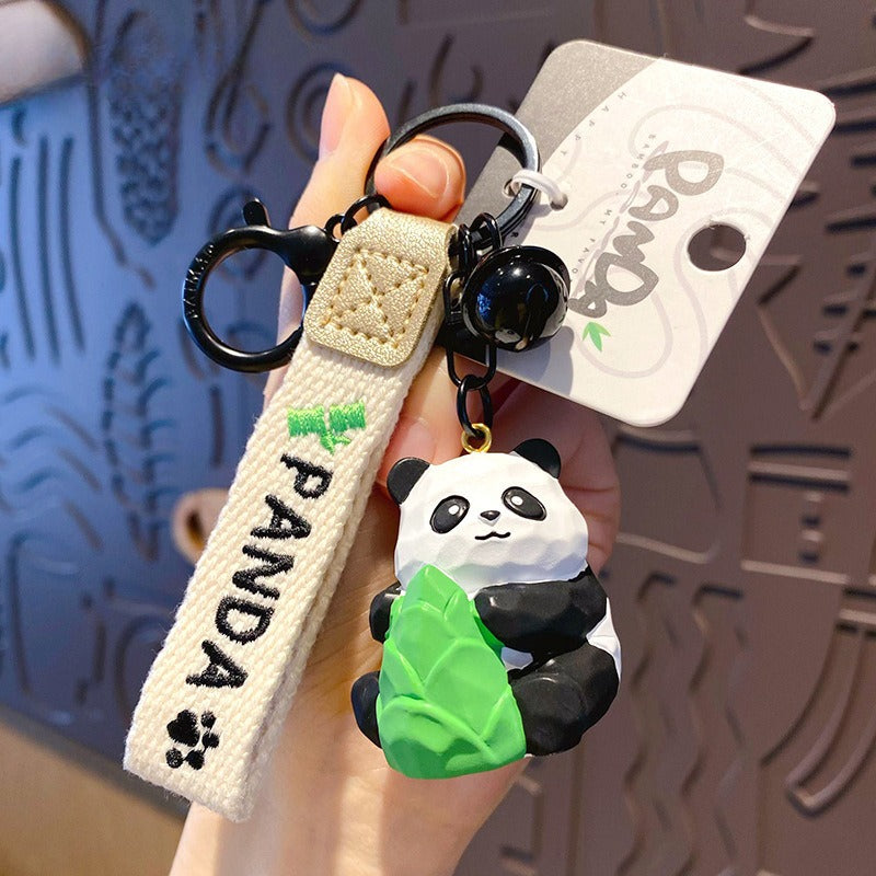 Creative Wood Carving Style Panda Keychain