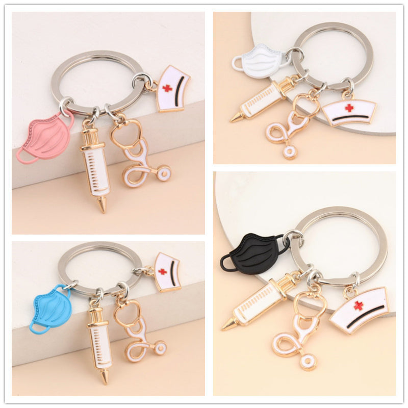 Nurse Doctor Mask Syringe Stethoscope Keychain