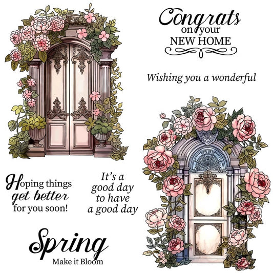 Beautiful Retro Flower Gate Dies & Stamps Set