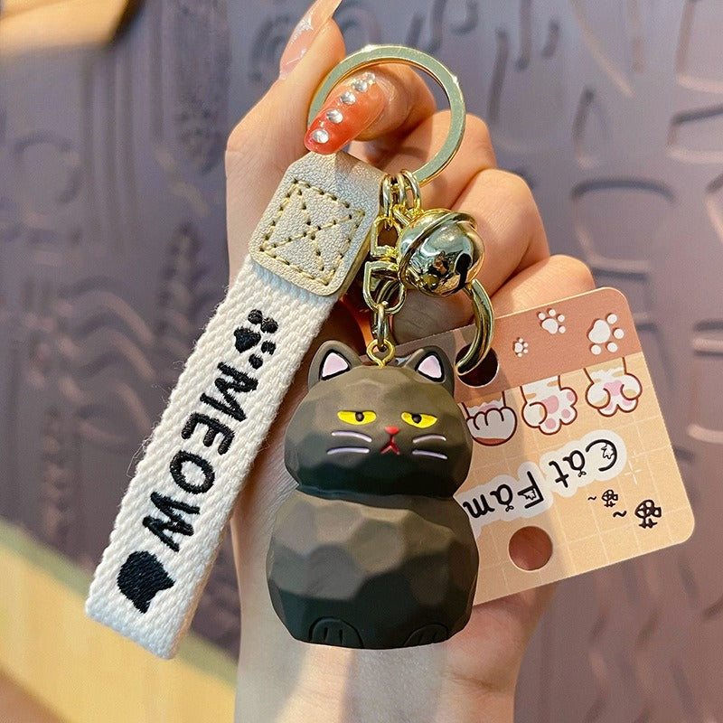 Creative Wooden Carving Cute Cat Keychain