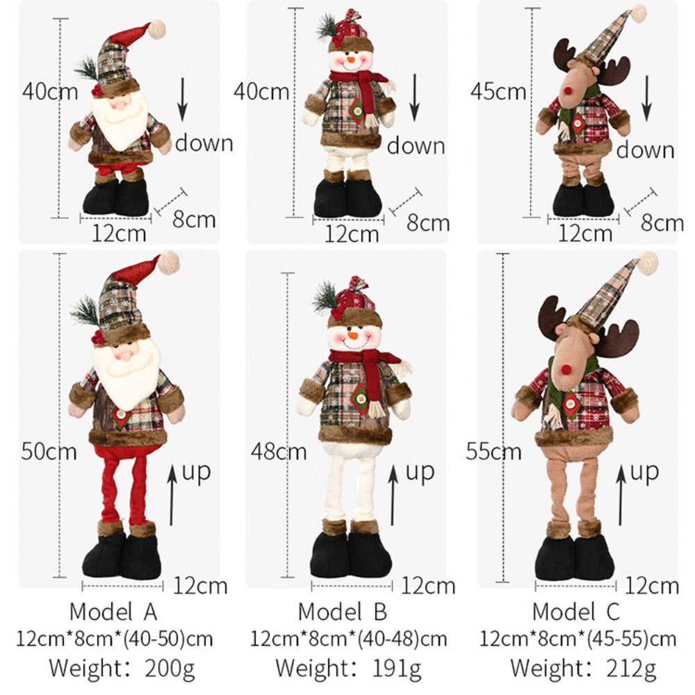 Christmas Retro Plaid Cloth Telescopic Doll Decorations