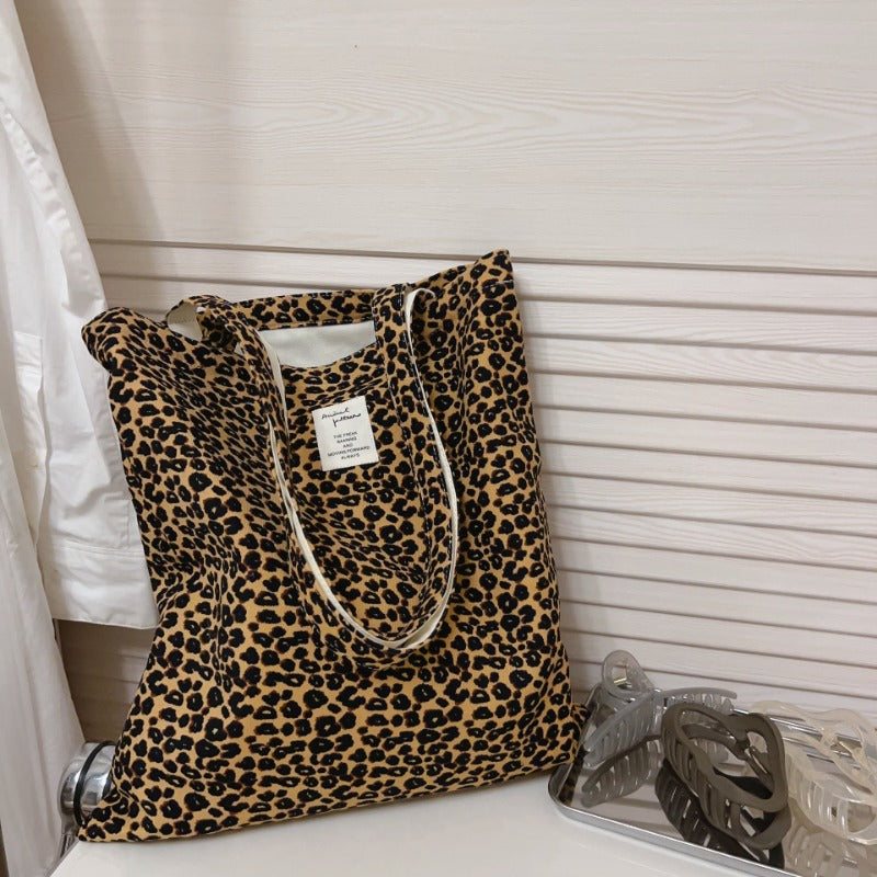 Leopard Print Canvas Shoulder Bag