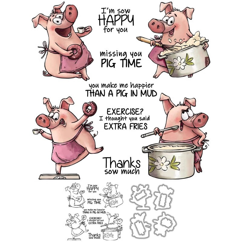 Cute Kitchen Cooking Pig Dies & Stamps Set