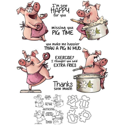 Cute Kitchen Cooking Pig Dies & Stamps Set