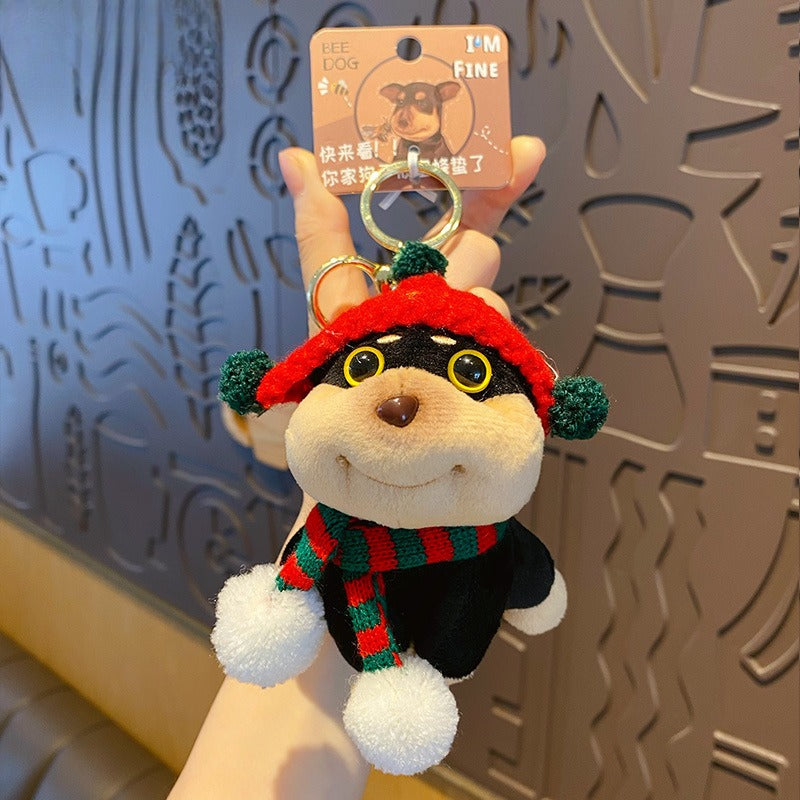 Funny Plush Bee Dog Keychain