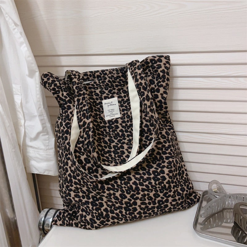 Leopard Print Canvas Shoulder Bag