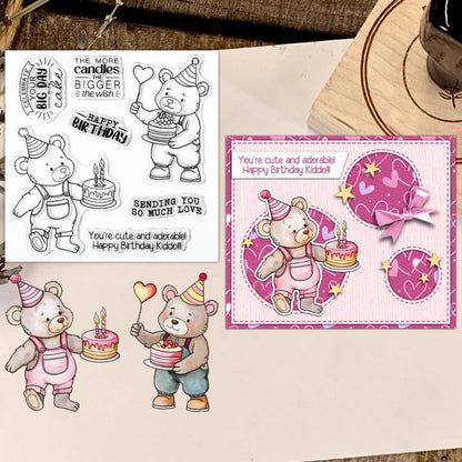 Cute Bear Celebrating Birthday Dies & Stamps Set