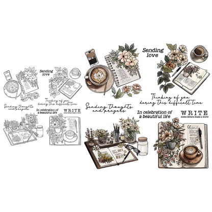 Coffee Time Books & Roses Clear Stamps