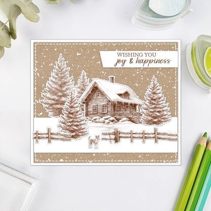 Winter Pine Forest and Cottage Dies & Stamps Set