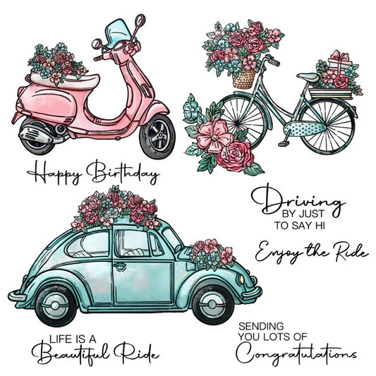 Flowers Car Bicycle Dies & Stamps Set