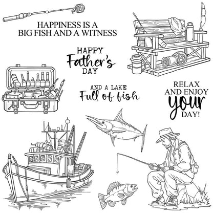 Father Fishing and Fishing Boat Clear Stamps