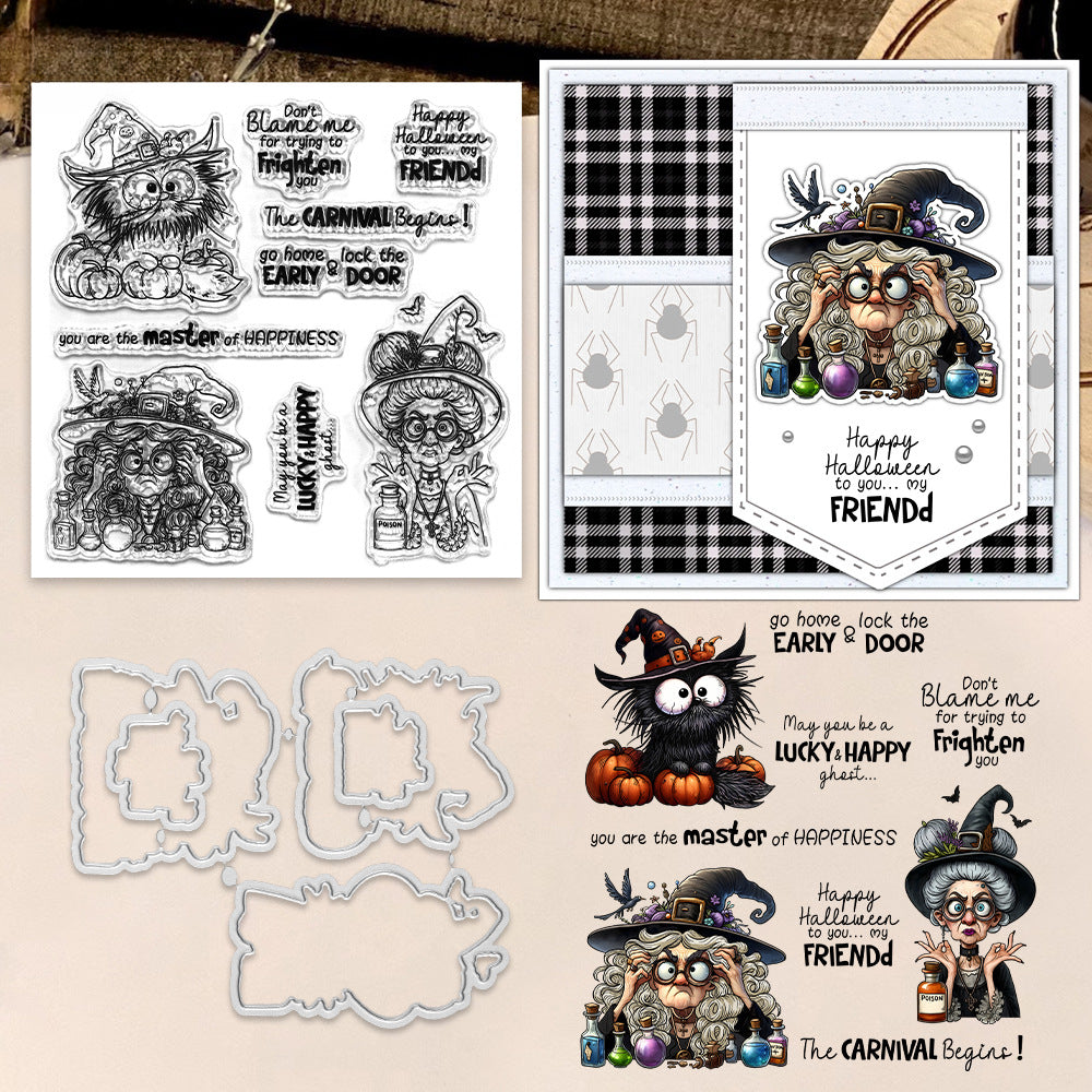 Halloween Witch Kitten Dies & Stamps Set
