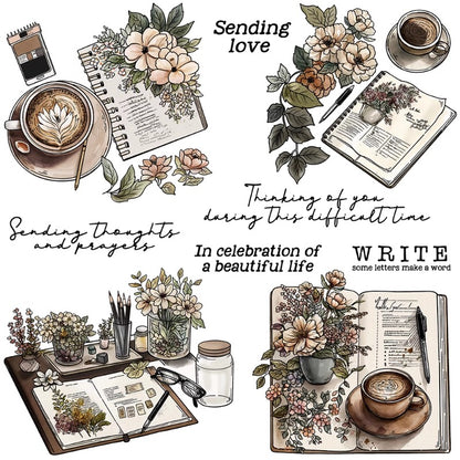 Coffee Time Books & Roses Clear Stamps