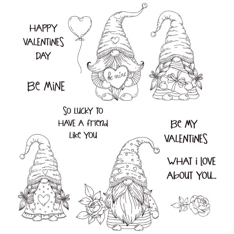 Valentine Gnomes Dies & Stamps Set