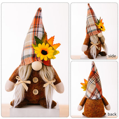 Thanksgiving Plush Doll Decorations with Sunflower Maple Leaves