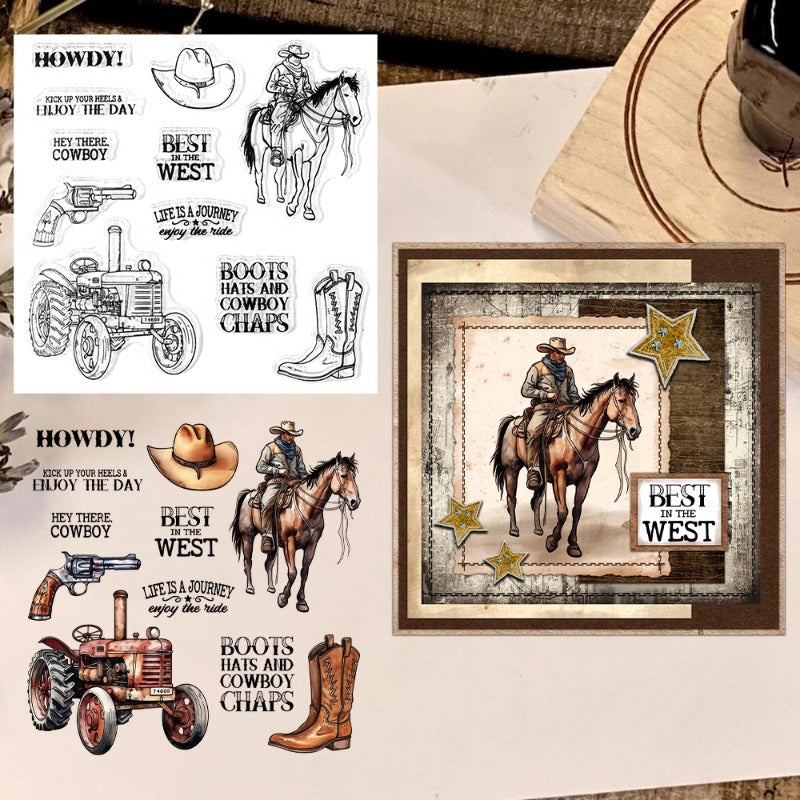 Cool Cowboy Tractor and Boots Clear Stamps