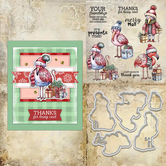 Winter Flamingo Christmas Gift Dies & Stamps Set