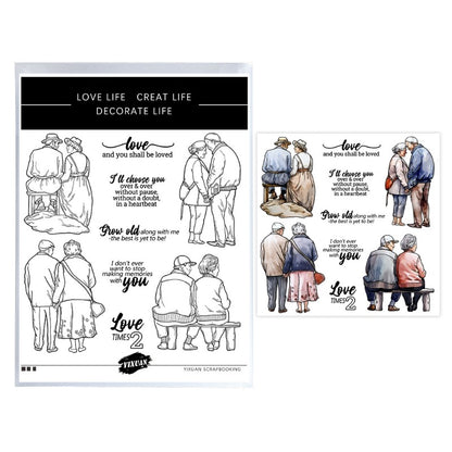 Elderly Loving Couple Walking Clear Stamps