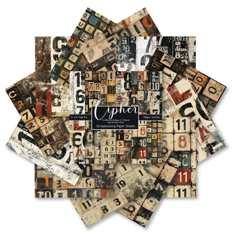 24PCS 6" Cipher Scrapbook Paper & Cardstock