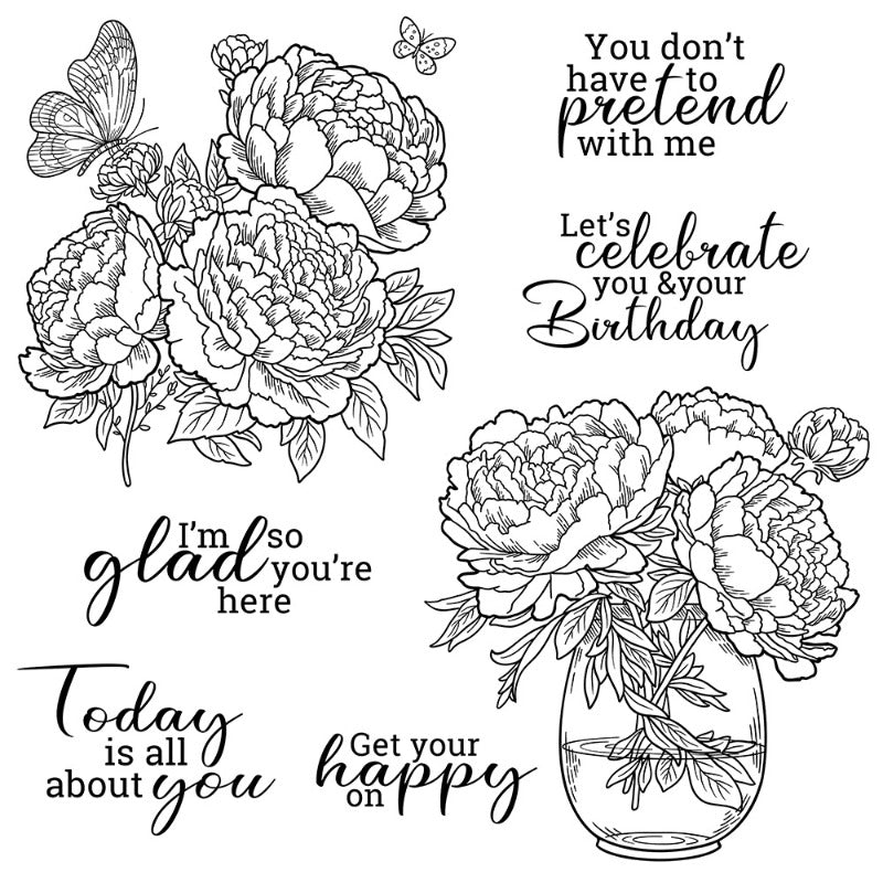 Beautiful Peony Flowers Clear Stamps