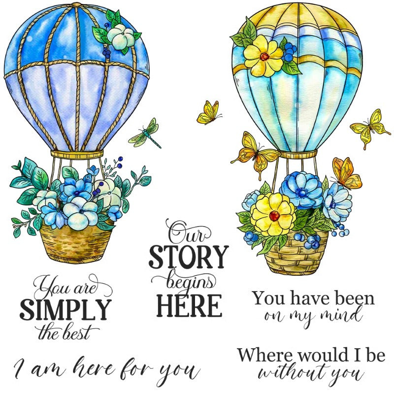 Beautiful Hot Air Balloons and Flowers Dies & Stamps Set