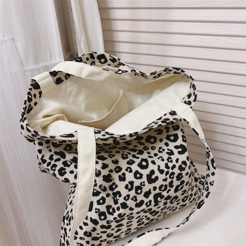 Leopard Print Canvas Shoulder Bag